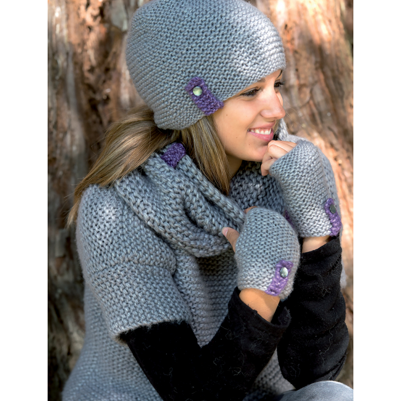 Modèles tricot – Ensemble Glycine : pull tube, bonnet, snood et mitaines Modèle à télécharger Modèles