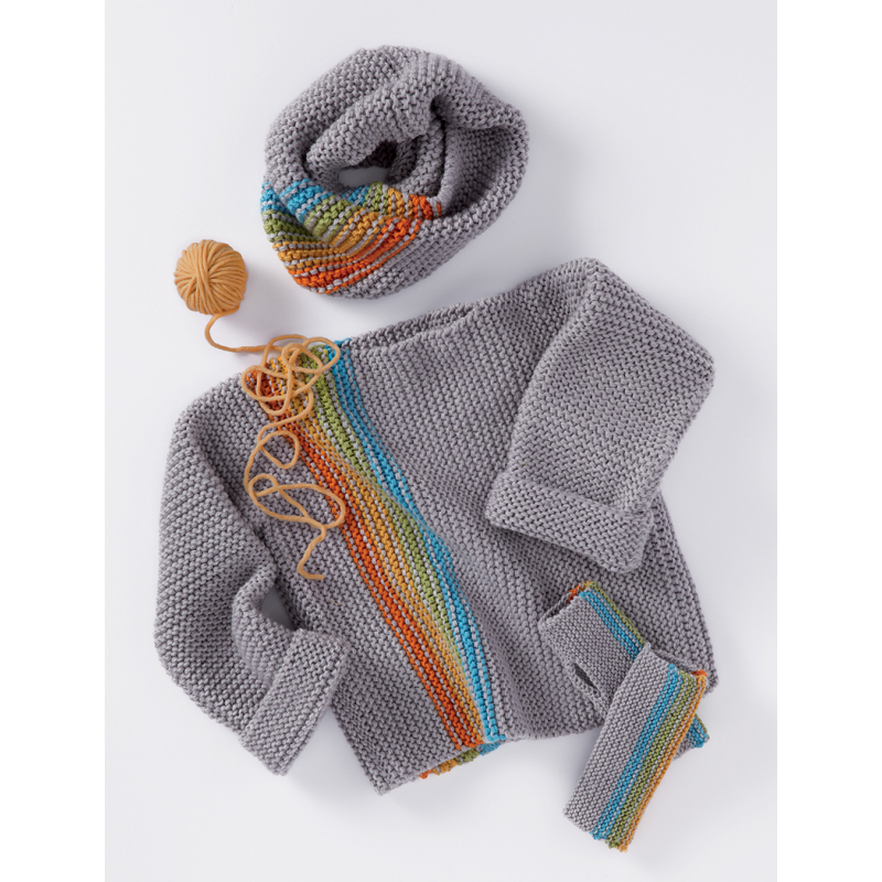 Modèles tricot enfant – Pull Tournesol, col et mitaines Modèle à télécharger Modèles