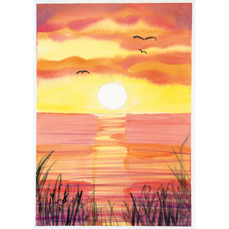 Livre Aquarelle Enfant Peindre Coucher De Soleil - Objectif dessin