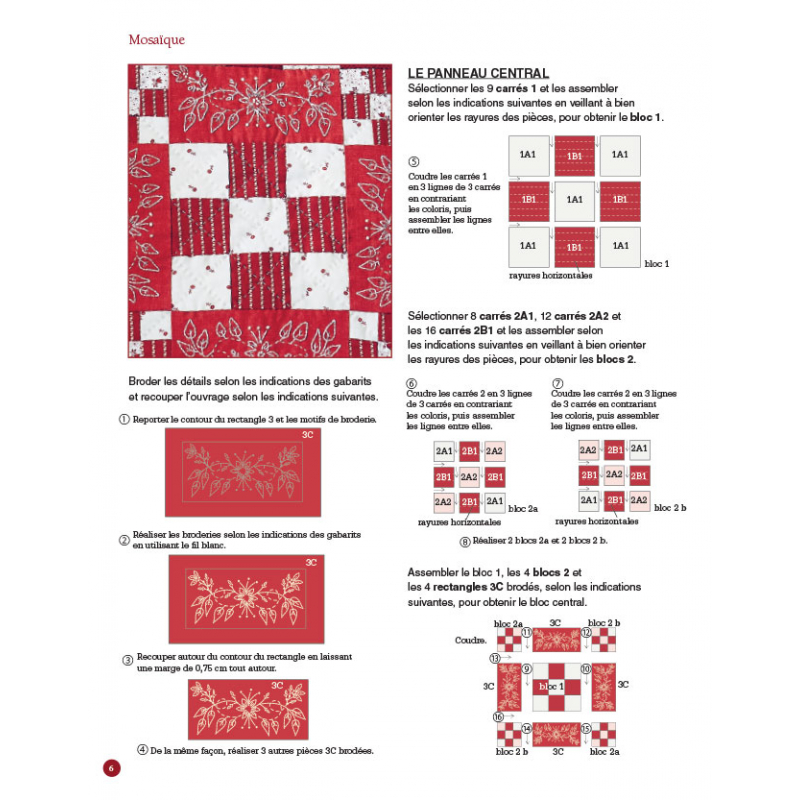 Quilts & Redwork - 60 blocs de broderie rouge  - 12