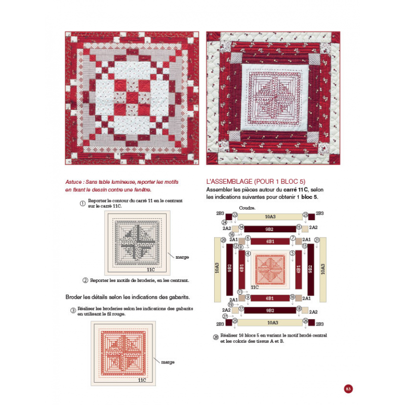 Quilts & Redwork - 60 blocs de broderie rouge  - 4