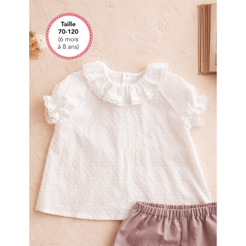 Modèle - Blouse à col volanté & à manches courtes en couture Modèle à télécharger Modèles