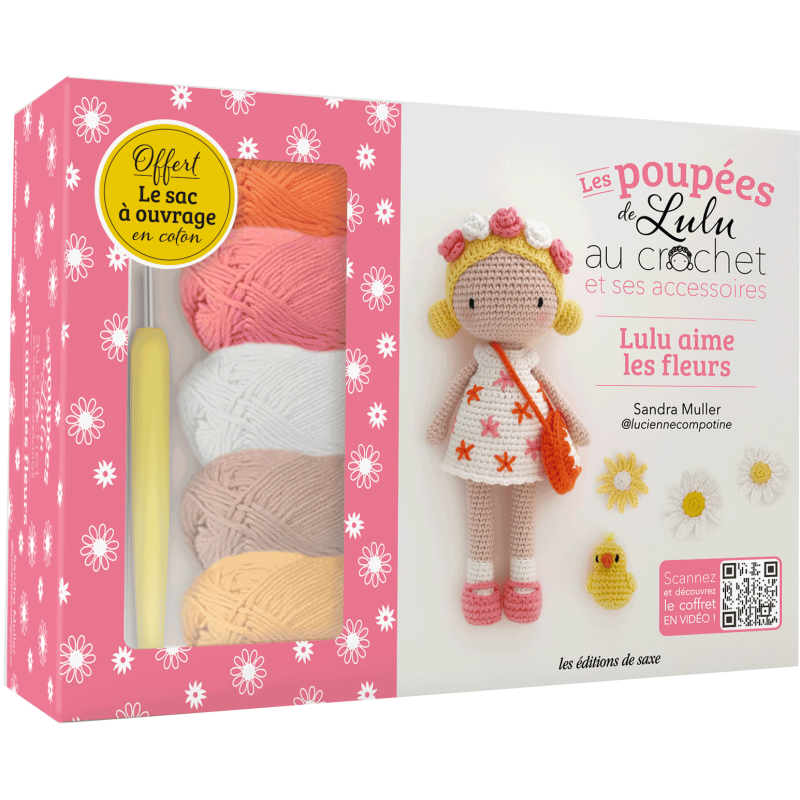 Coffret Poupée de Lulu aime les fleurs au crochet et ses accessoires