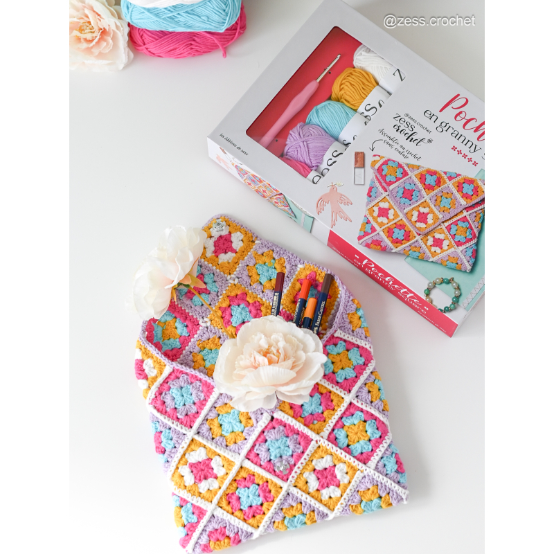 Coffret Pochette en granny square Kit Crochet