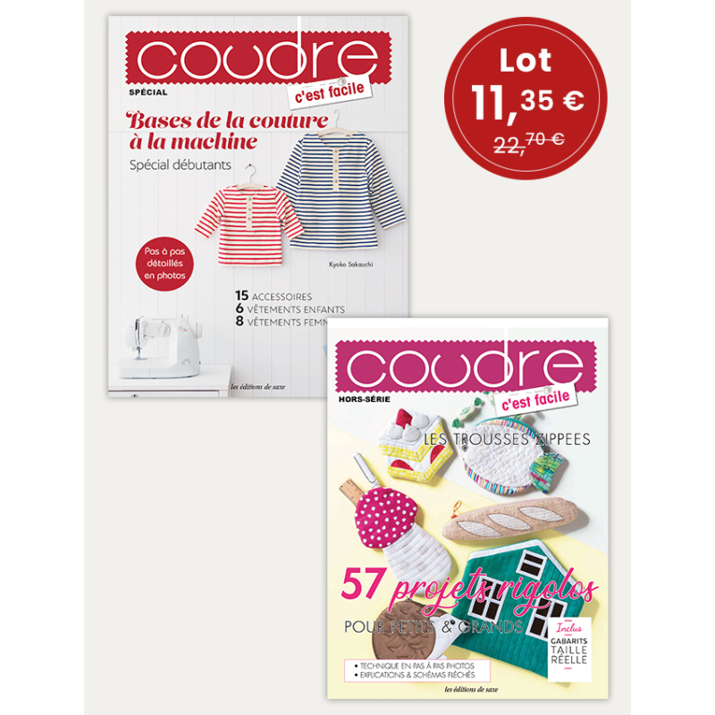 Lot 2 magazines Coudre c'est facile – Bases couture & Trousses zippées Lot, Magazine Couture