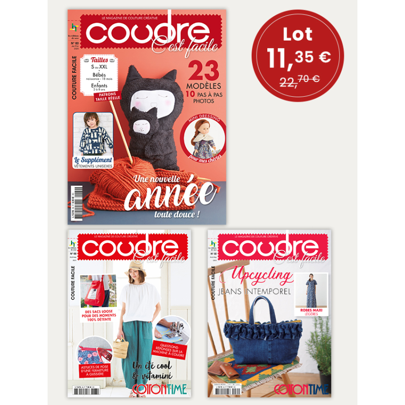Lot 3 magazines Coudre c'est facile - Upcycling jean, sacs et couture créative Lot, Magazine Couture