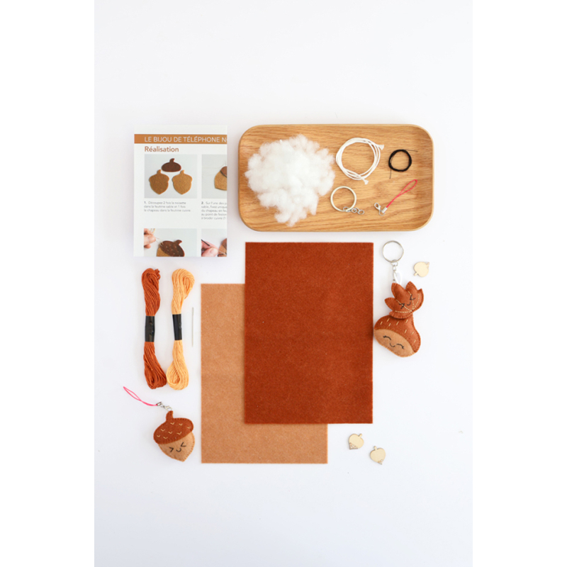 Pochette Duo Kawai : Porté clé - Champignon & Gland Kit DIY