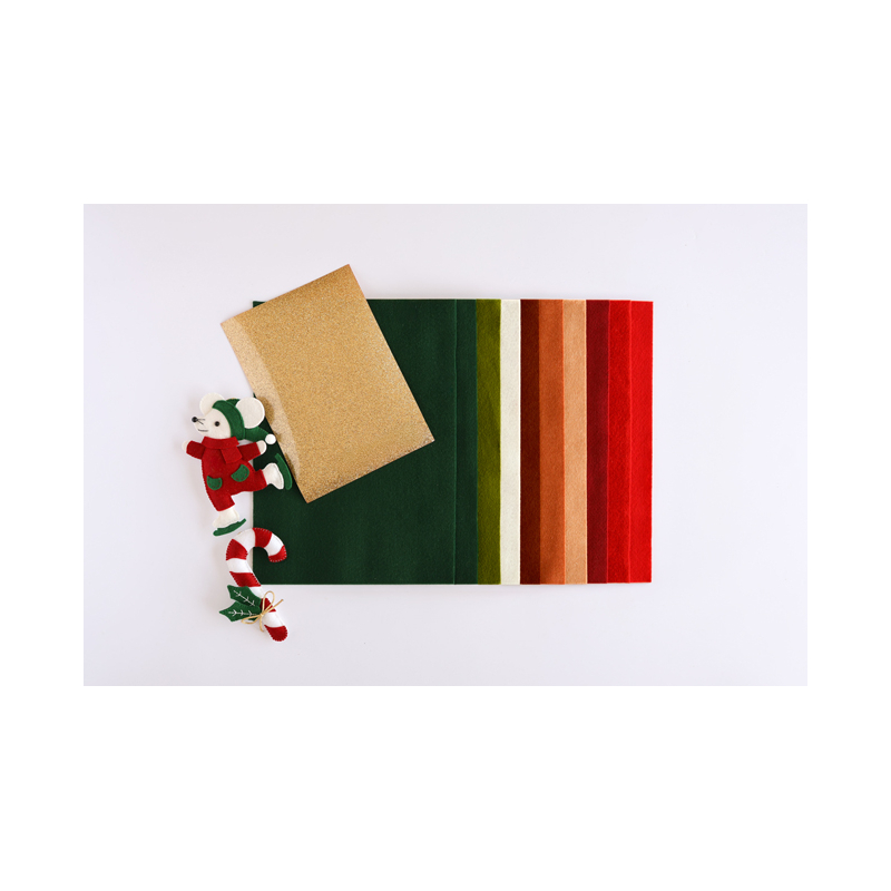Pochette 10 feuilles feutrine - VERT & ROUGE