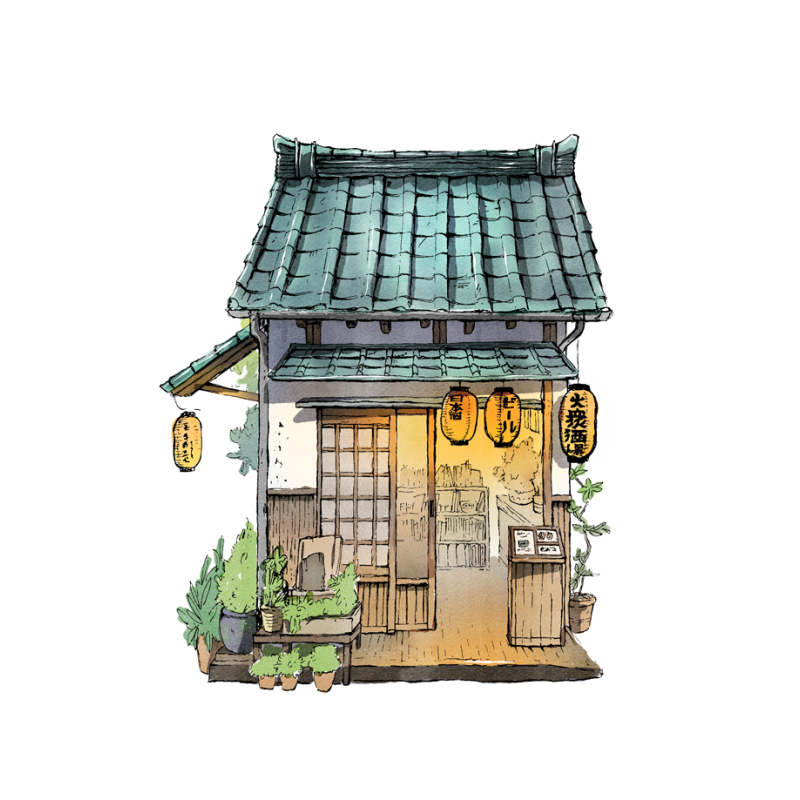 Planches & secrets d'artistes : Boutiques japonaises à l'aquarelle