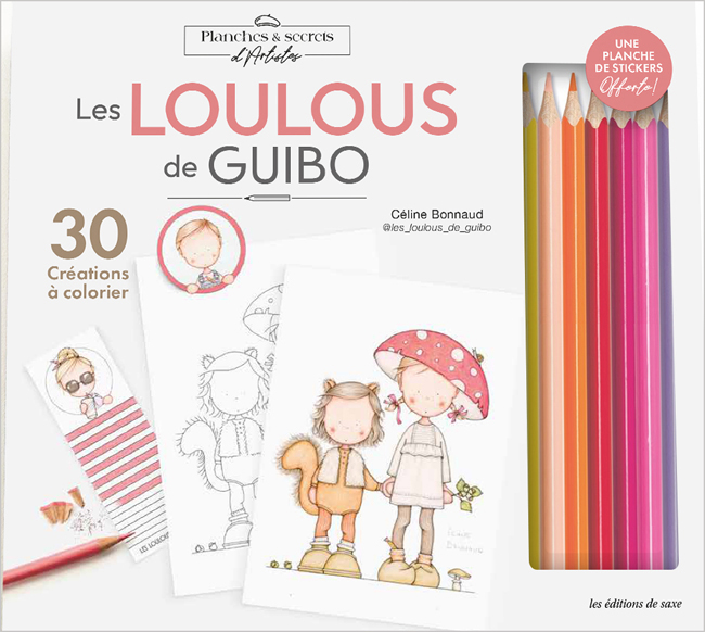 Coffret créatif « Les Loulous de Guibo » avec crayons de couleur et illustrations à colorier pour enfants, idéal pour coloriage créatif, loisirs créatifs, dessin DIY et activités artistiques enfantines