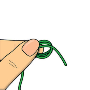 Illustration d’un anneau magique au crochet réalisé avec fil vert autour des doigts, étape essentielle pour débuter un projet amigurumi, idéale pour tutoriel crochet DIY et apprentissage des techniques de base du crochet