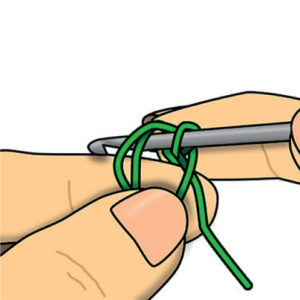 Illustration détaillée d’un crochet traversant les boucles d’un anneau magique, technique essentielle pour débuter un projet amigurumi et maîtriser les bases du crochet