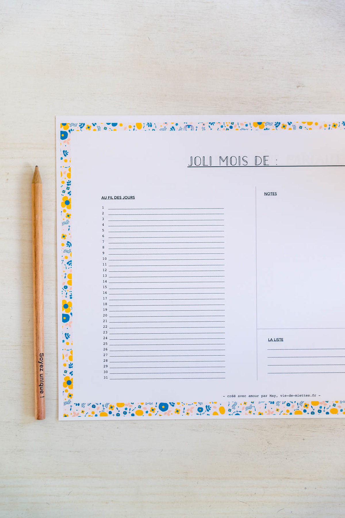 Calendrier perpétuel annuel par Vie de miettes