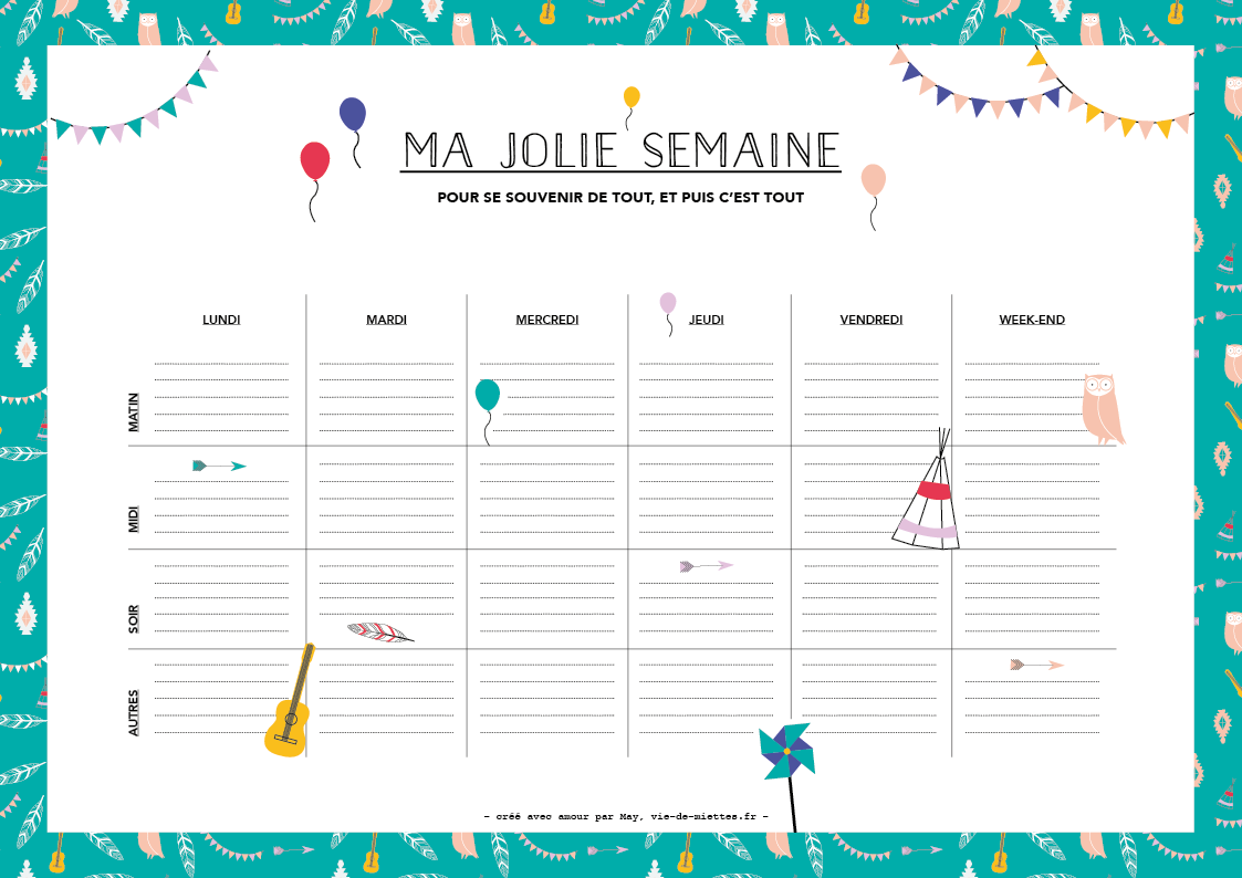 Kit rentrée : planning à imprimer sur le thème de l'été indien par Vie de miettes