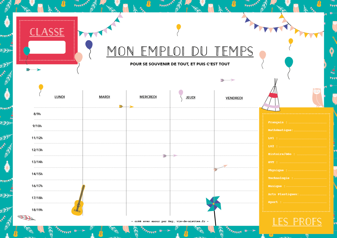 Emploi du temps pour enfants par May de vie de miettes