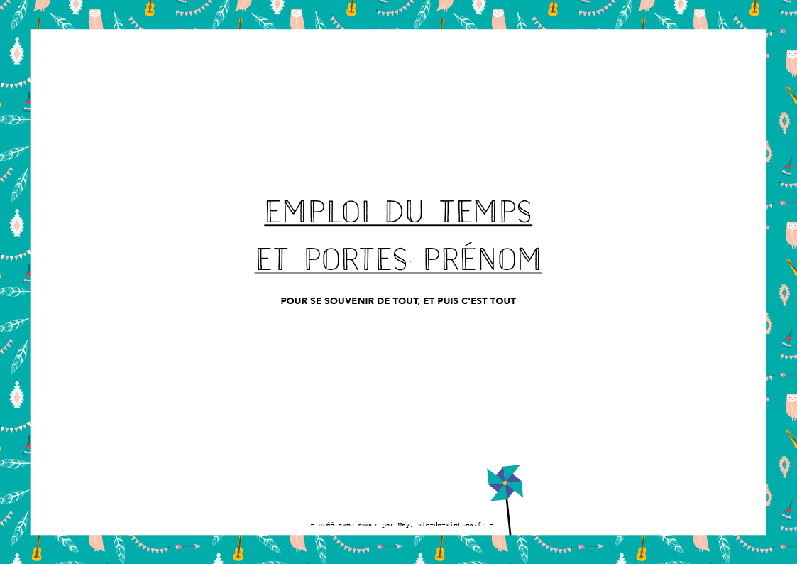 emploi du temps pour enfants et portes prénom