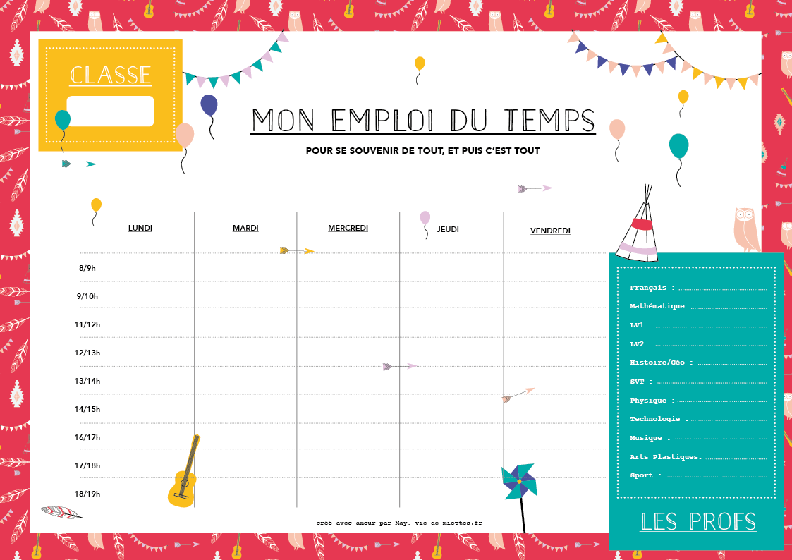 Emploi du temps pour enfants par May de vie de miettes