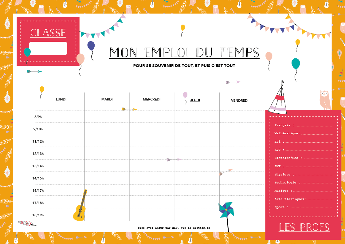 Emploi du temps pour enfants par May de vie de miettes
